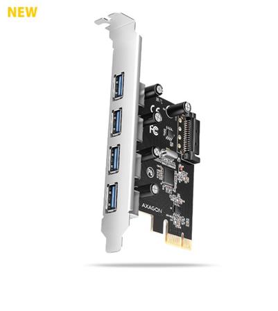 AXAGON PCEU-430RS, PCIe řadič, 4x USB 5Gbps port, SATA napájení, Renesas PD720201, SP