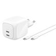 Belkin BOOST CHARGE™ PRO Duální 67W USB-C Power Delivery GaN PPS nástěnná nabíječka + 2m USB-C/USB-C kabel, bílá