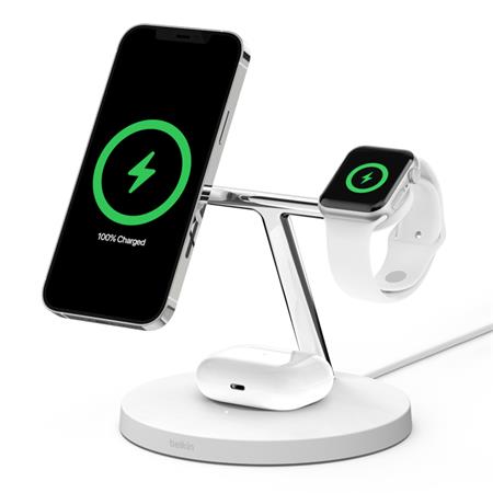 Belkin BOOST CHARGE™ PRO Qi2 3v1 Bezdrátové nabíjení pro iPhone/Apple Watch/AirPods, bílá