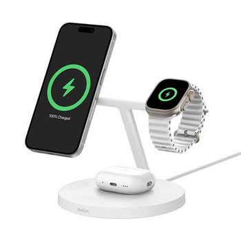 Belkin BOOST CHARGE™ PRO Qi2 3v1 Bezdrátové nabíjení pro iPhone/Apple Watch/AirPods, bílá