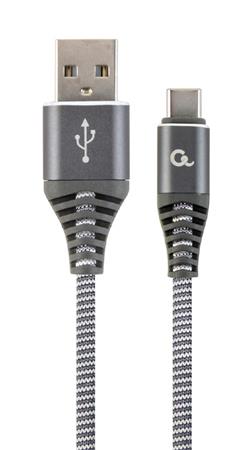 CABLEXPERT Kabel USB 2.0 AM na Type-C kabel (AM/CM), 2m, opletený, šedo-bílý, blister, PREMIUM QUALITY