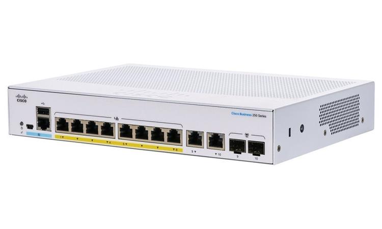 Cisco switch CBS250-8P-E-2G (8xGbE,2xGbE/SFP combo,8xPoE+,60W,fanless) - REFRESH