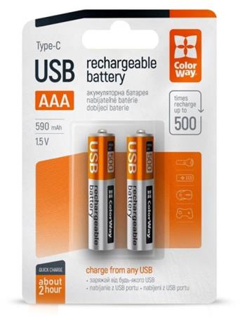 Colorway nabíjecí baterie AAA 590mAh/ USB-C/ 1.5V/ 2ks v balení