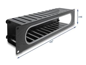 Delock 19” Routing panel k vedení kabelů, s otvorem a ochranou okraje, 2U, černý