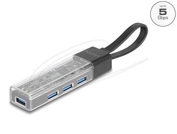 Delock 4 portový USB 5 Gbps Hub s porty USB Typ-A nebo USB Type-C™ v průhledném krytu