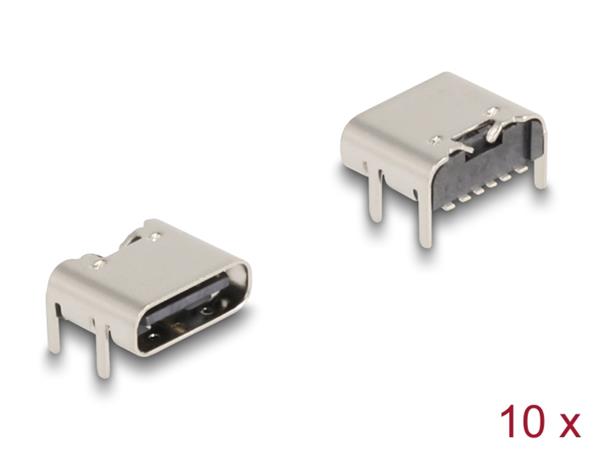 Delock 6-pinový SMD konektor USB 5 Gbps USB Type-C™, zásuvkový, k montáži pájením, pravoúhlý 90°, 10 ks