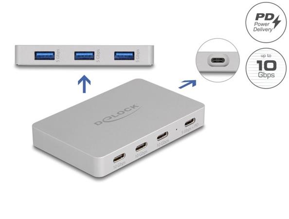 Delock 7 portový USB Hub se 4 x USB Type-C™ a 3 x USB Typ-A, s PD o výkonu 82 W