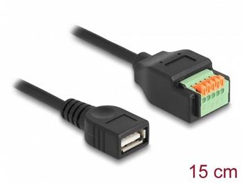Delock Adaptér kabelu ze zásuvkového konektoru USB 2.0 Typu-A na svorkovnici, s tlačítkem, 15 cm
