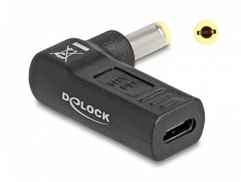 Delock Adaptér na kabel na nabíjení laptopu, ze zásuvky USB Type-C™ na zástrčku 5,5 x 2,5 mm, úhlový 90