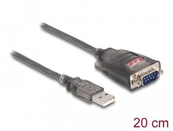 Delock Adaptér z USB 2.0 A na 1 x 9 pinový zástrčkový konektor RS-232 D-Sub s maticemi, se 3 x LED, délky 0,2m