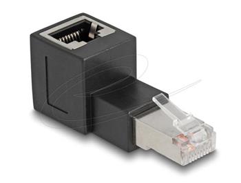 Delock Adaptér ze zástrčky RJ45 na zásuvku RJ45, Cat.6A, zahnutý nahoru v úhlu 90°