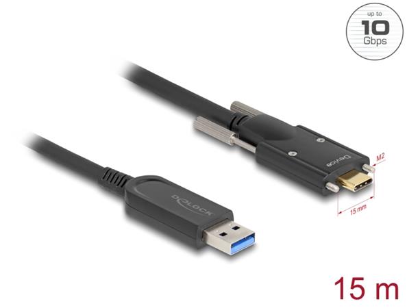 Delock Aktivní optický kabel USB 10 Gbps-A samec na USB Type-C™ samec se šrouby po stranách 15 m