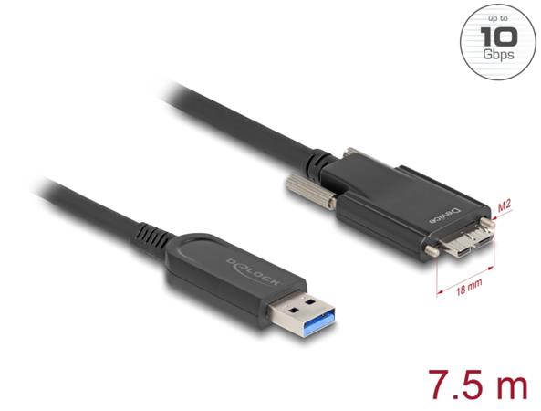 Delock Aktivní optický kabel USB 10 Gbps-A samec > USB 10 Gbps Typ Micro-B samec se šroubky 7,5 m