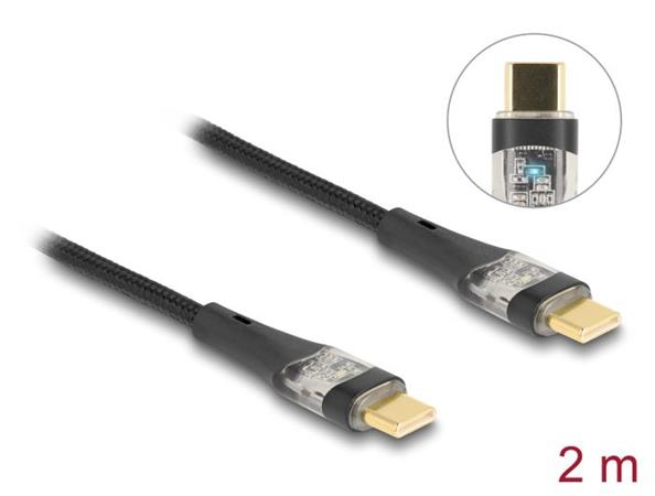 Delock Datový a rychlonabíjecí kabel USB 2.0 ze zástrčky rozhraní USB Type-C™ na zástrčku, průhledný, PD 3.0 100 W, 2 m