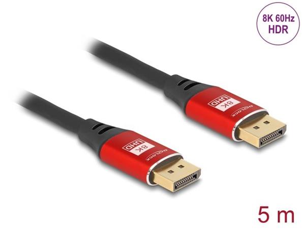 Delock DisplayPort kabel 8K 60 Hz 5 m červený kovový