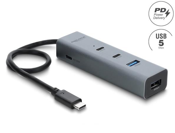 Delock Dvouportový kabelový rozbočovač USB 5 Gbps Typ-A s kDelock 4 portový rozbočovač USB 5onektorem USB Type-C™, 25 cm
