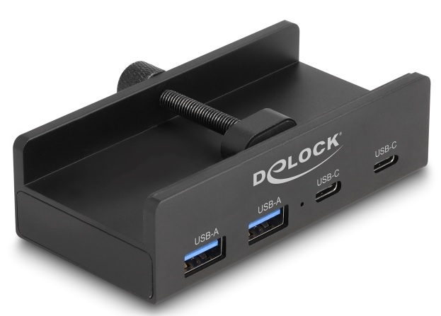 Delock Externí 4 portový rozbočovač USB 5 Gbps, 2 x USB Typ-A a 2 x USB Type-C™, s pojistným šroubem