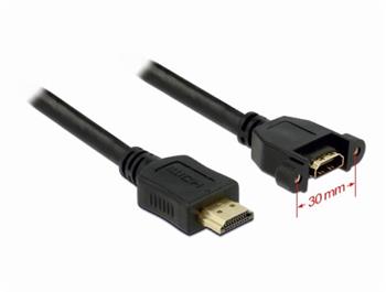 Delock kabel HDMI A samec > HDMI A samice přišroubovatelná 1 m