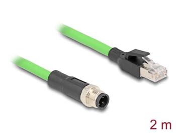 Delock Kabel M12, D-kódovaný, 4 pin, ze zástrčkového na RJ45 zástrčkového konektor, PUR (TPU), 2 m