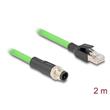 Delock Kabel M12, D-kódovaný, 4 pin, ze zástrčkového na RJ45 zástrčkového konektor, PUR (TPU), 2 m