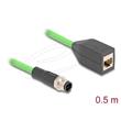 Delock Kabel M12, D-kódovaný, 4 pin, ze zástrčkového na RJ45 zásuvkový konektor, PUR (TPU), 0,5 m