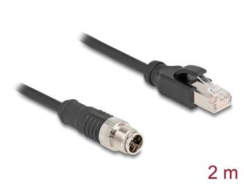 Delock Kabel M12, X-kódovaný, 8 pin, ze zástrčkového na RJ45 zástrčkového konektor, PVC, 2 m