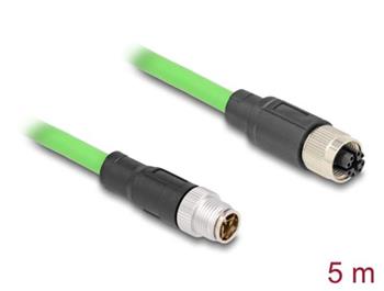 Delock Kabel M12, X-kódovaný, 8 pin, ze zástrčkového na zásuvkový konektor, PUR (TPU), 5 m