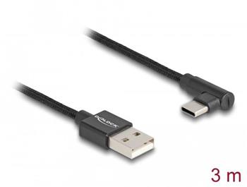 Delock Kabel USB 2.0 Typ-A samec na USB Type-C™ samec pravoúhlý 3 m černý