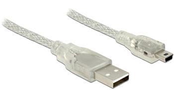 Delock Kabel USB 2.0 Typ-A samec > USB 2.0 Mini-B samec 5m transparentní