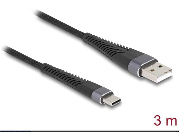 Delock Kabel USB 2.0 ze zástrčky USB Typ-A na zástrčku USB Type-C™, s prodlouženou ochranou proti ohybu, 3 m