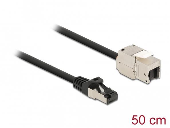 Delock Kabel ze zástrčky RJ45 na zásuvku RJ45 modulu Keystone, Cat.6A, délka 50 cm, černý