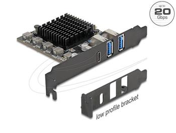 Delock Karta PCI Express x4 na 1 x USB 20 Gbps USB Type-C™ + 2 x USB 10 Gbps Typ-A - Low Profile Form Factor