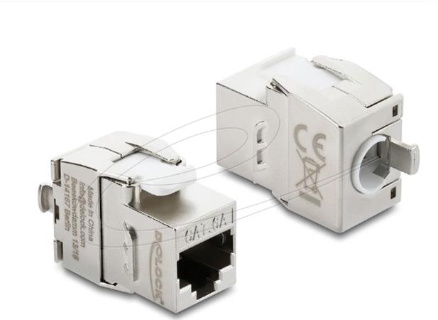 Delock Keystone modul ze zásuvky RJ45 na LSA Cat.6A, beznástrojový, stíněný, kovový, stříbrný / bílý