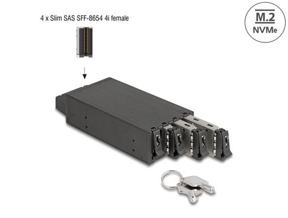 Delock Mobilní přihrádka s úzkou zásuvkou pro 4 x SSD M.2 NVMe s konektorem Slim SAS SFF-8654