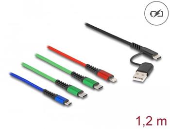 Delock Nabíjecí kabel USB 4 v 1 USB Typu-A + USB-C™ na Lightning™ / Micro USB / 2 x USB Type-C™, 1,20 m