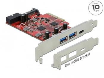 Delock PCI Express x4 Karta na 1 x externí USB Type-C™ samice + 2 x externí USB Typu-A samice SuperSpeed USB 10 Gbps