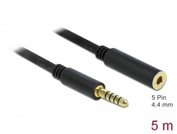 Delock Prodlužovací kabel Stereo Jack 4,4 mm 5 pin samec na samici 5 m černý