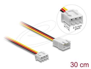 Delock Prodlužovací kabel ventilátoru ze zástrčky na zásuvku, 3 pinový, 30 cm