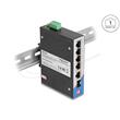 Delock Průmyslový Gigabit Ethernet Switch s 4 porty PoE a 1 port RJ45 a 1 port SFP, na DIN lištu