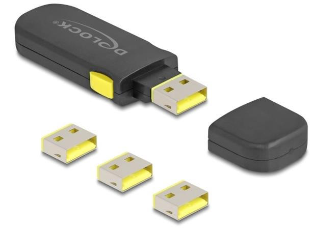 Delock Sada blokovacích portů USB na zásuvkové porty USB Typu-A; 4 ks + nástroj na zamykání