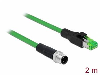 Delock Síťový kabel M12, 4 pin, s kódováním D, na zástrčku RJ45, PVC, 2 m