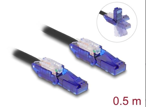 Delock Síťový kabel RJ45, Cat.6, UTP, s výklopnými zástrčkovými konektory (180°), 0,5 m