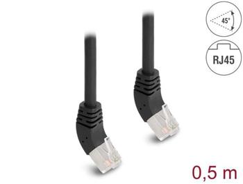 Delock Síťový kabel RJ45 Cat.6A S/FTP, zalomený nahoru o 45°, 0,5 m, černý