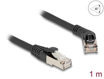 Delock Síťový kabel RJ45 Cat.6A S/FTP, ze zástrčky zalomené doprava 45° na přímou zástrčku, 1 m, černý