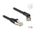 Delock Síťový kabel RJ45 Cat.6A S/FTP, ze zástrčky zalomené doprava 45° na přímou zástrčku, 1 m, černý