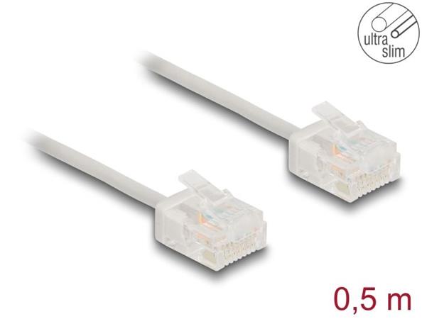 Delock Síťový kabel rozhraní RJ45 Cat.6, UTP Ultra Slim, 0,5 m, šedá s krátkými zástrčkami