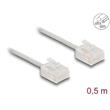 Delock Síťový kabel rozhraní RJ45 Cat.6, UTP Ultra Slim, 0,5 m, šedá s krátkými zástrčkami