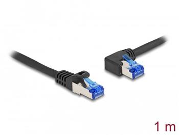 Delock Síťový kabel rozhraní RJ45 Cat.6A, S/FTP, přímý / levý pravoúhlý, 1 m, černý