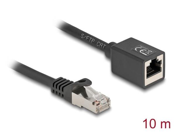 Delock Síťový prodlužovací kabel ze zástrčky RJ45 na zásuvku RJ45, Cat.6A, S/FTP, 10 m, černý