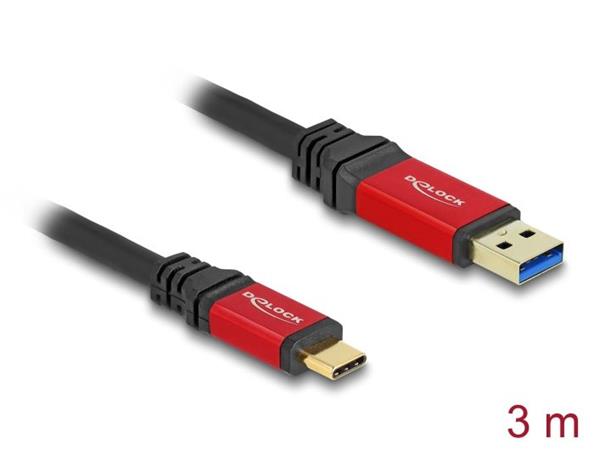 Delock USB 10 Gbps kabel USB Typ-A samec na USB Type-C™ samec 3 m červený kovový